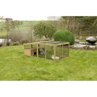 Parc en pin lasuré pour petits animaux avec abri 50x50cm