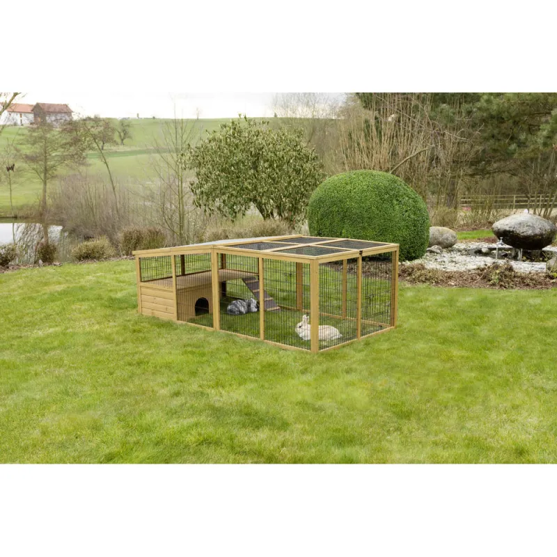 Parc en pin lasuré pour petits animaux avec abri 50x50cm