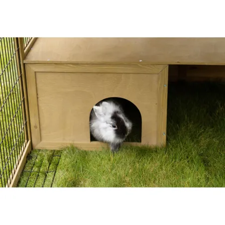 Parc en pin lasuré pour petits animaux avec abri 50x50cm