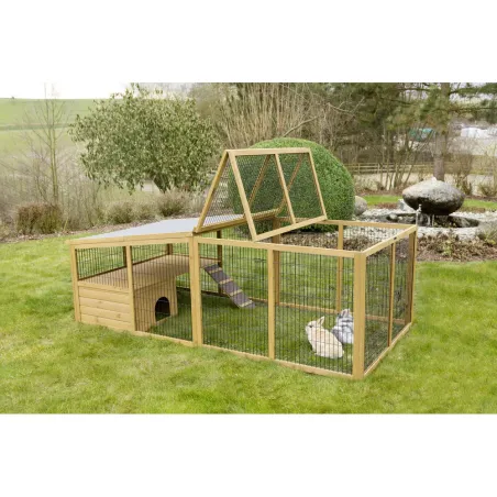 Parc en pin lasuré pour petits animaux avec abri 50x50cm