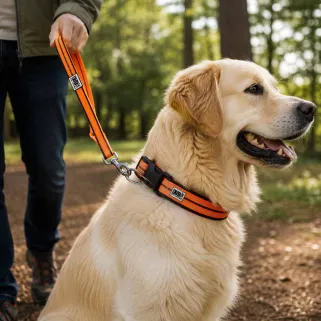 Collier chien réfléchissant orange 50-75 cm néoprène nylon