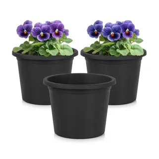 Lot de 4 Pots de Fleur Ronds Ø15xH11 cm - Noir Écologique