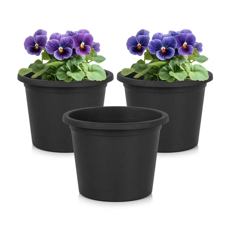 Lot de 4 Pots de Fleur Ronds Ø15xH11 cm - Noir Écologique