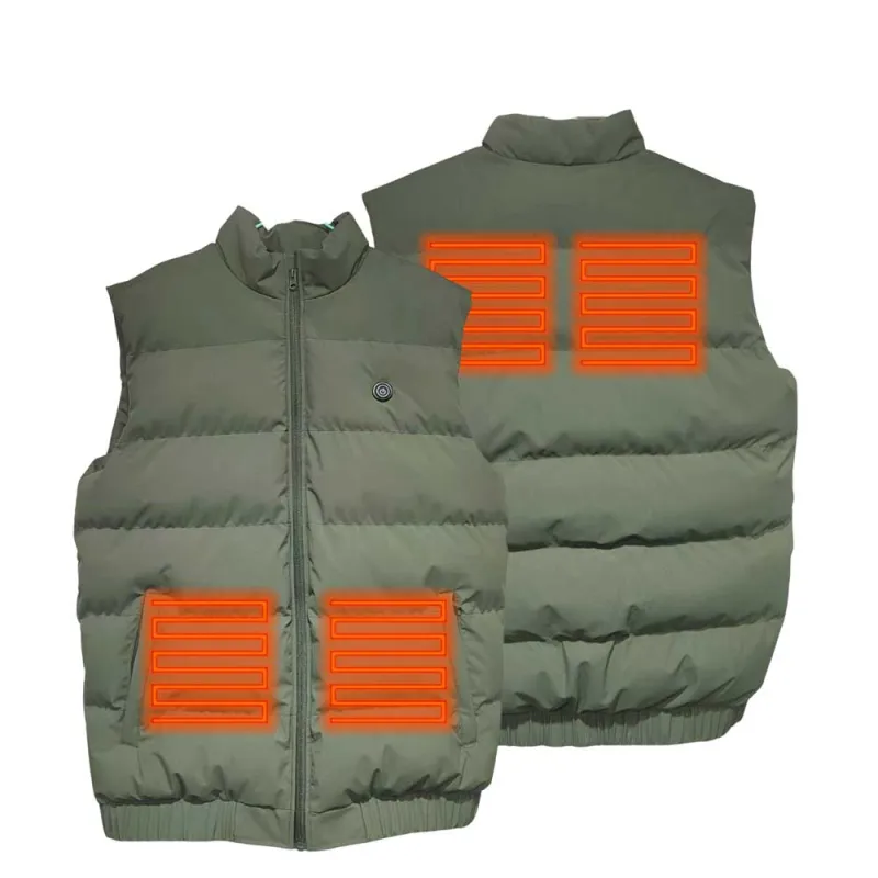 Gilet chauffant USB kaki 3 niveaux de chaleur