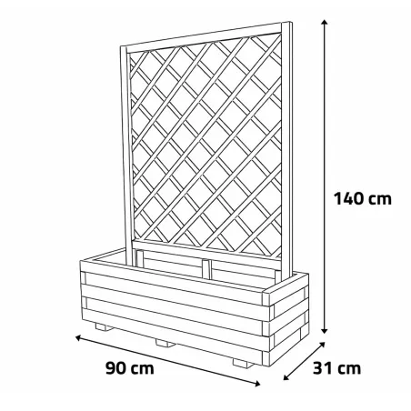 Jardinière bois autoclave classe 3 + treillis 90x31x140 cm