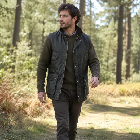 Gilet chasse Walker and Hawkes vert coton ciré 4 poches
