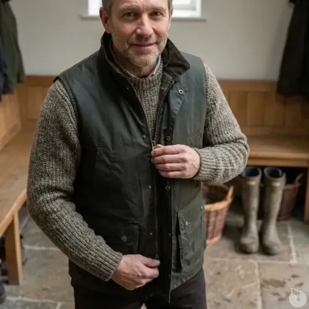 Gilet chasse Walker and Hawkes vert coton ciré 4 poches