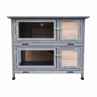 Clapier bois 2 étages pour lapins gris 91,5x45x81,4 cm