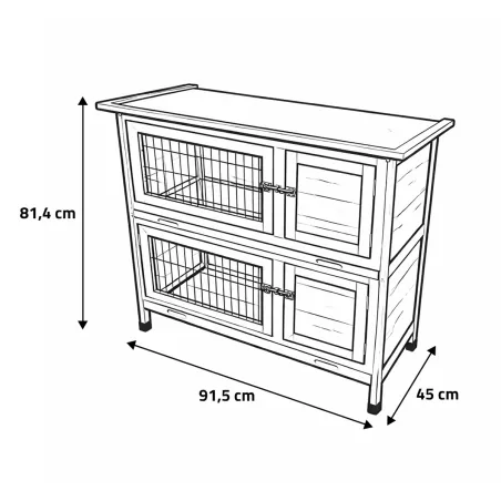 Clapier bois 2 étages pour lapins gris 91,5x45x81,4 cm