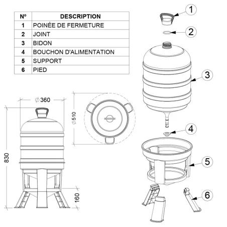 Kit abreuvoir 40L + mangeoire 30kg sur pieds volailles
