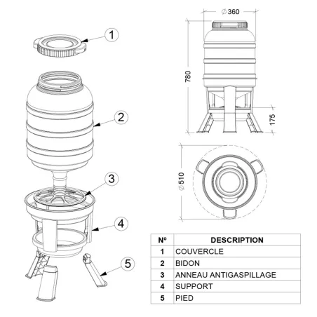 Kit abreuvoir 40L + mangeoire 30kg sur pieds volailles