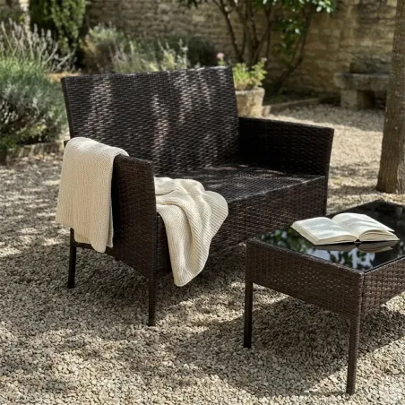 Salon de jardin 4p résine tressée marron - extérieur