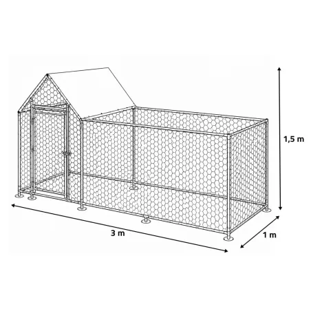 Enclos volailles 3x1x1,5m - Robuste avec toit bâché