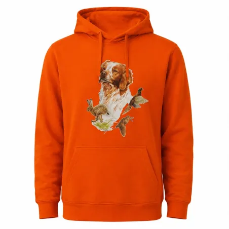 Sweat capuche épagneul Bartavel® orange vif 50% coton