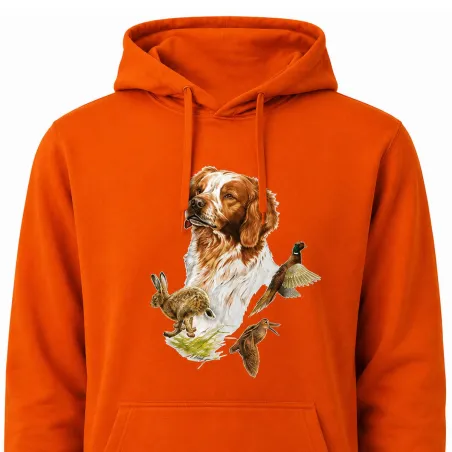 Sweat capuche épagneul Bartavel® orange vif 50% coton