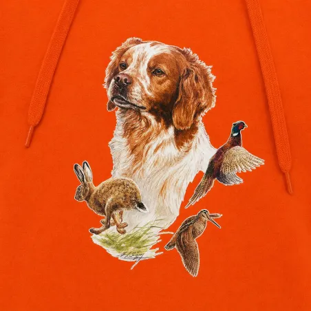 Sweat capuche épagneul Bartavel® orange vif 50% coton