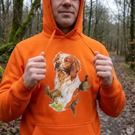 Sweat capuche épagneul Bartavel® orange vif 50% coton