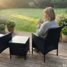 Salon jardin 2 fauteuils & table basse tressée noire