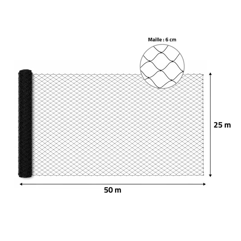 Filet volière 60 mm - 50x25m pour volailles protégées