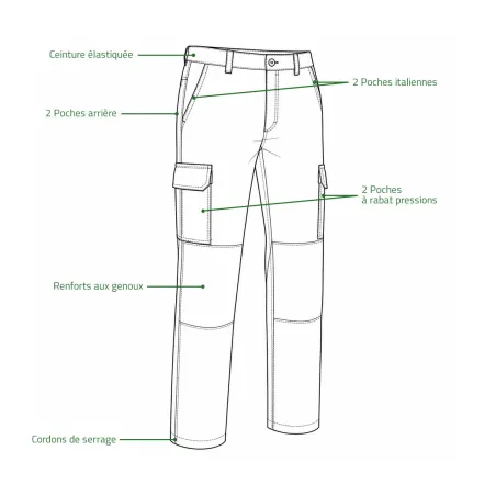 Pantalon homme kaki polycoton résistant 36-60