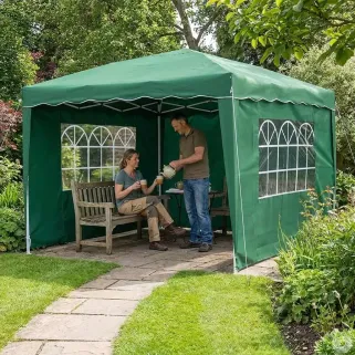 Tonnelle pliable 3x4 m acier vert avec parois latérales