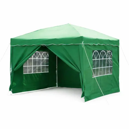 Tonnelle pliable 3x4 m acier vert avec parois latérales