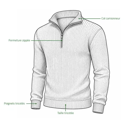 Pull homme olive col camionneur - Style militaire Brandit®