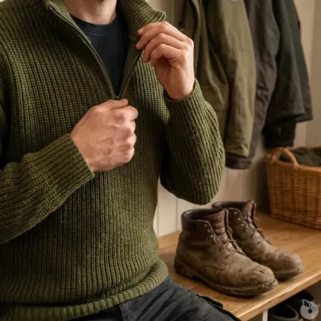 Pull homme olive col camionneur - Style militaire Brandit®