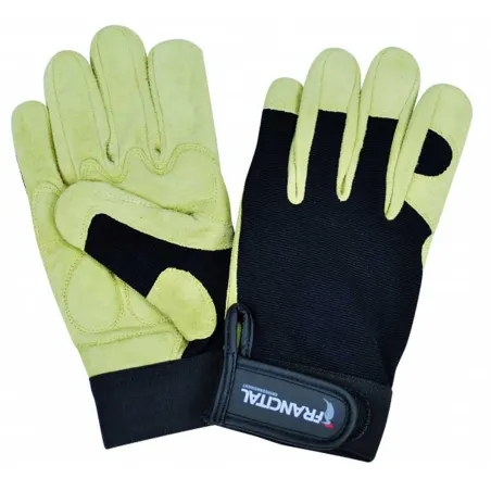 Gants bûcheron cuir de chèvre - Protection renforcée beige/noir