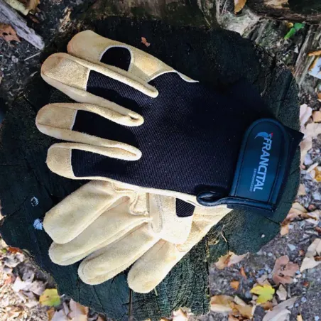 Gants bûcheron cuir de chèvre - Protection renforcée beige/noir