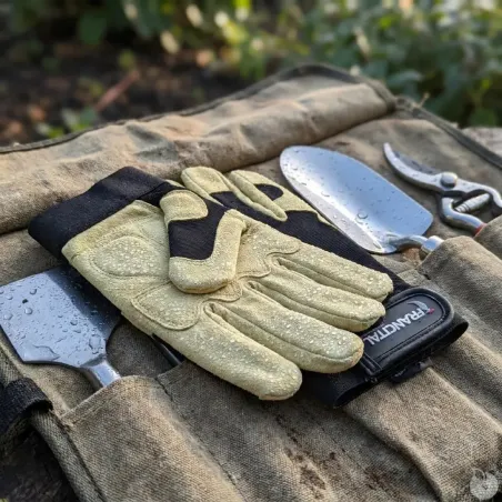 Gants bûcheron cuir de chèvre - Protection renforcée beige/noir