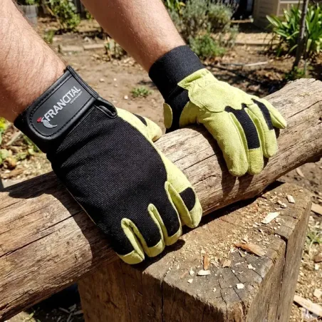 Gants bûcheron cuir de chèvre - Protection renforcée beige/noir