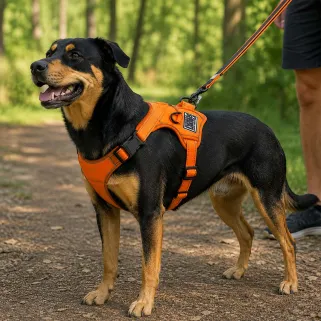 Harnais sécurité orange haute visibilité pour chien