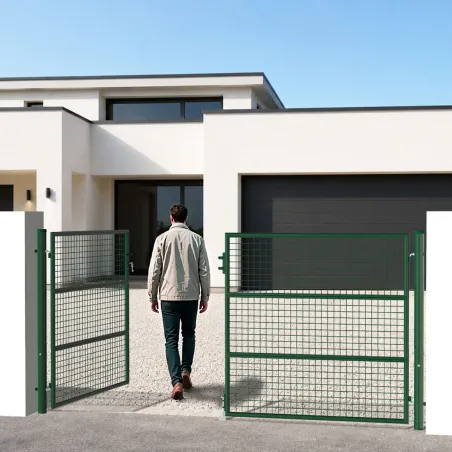 Portail 2 vantaux vert 3x1,5m - Maille 50mm acier