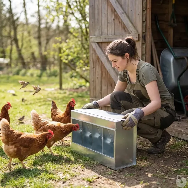 Mangeoire métal 4 cases 20 kg pour volailles 46x17x40 cm