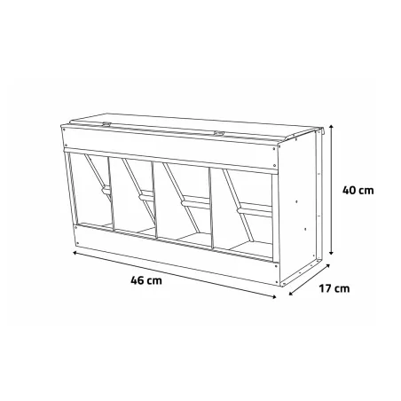 Mangeoire métal 4 cases 20 kg pour volailles 46x17x40 cm