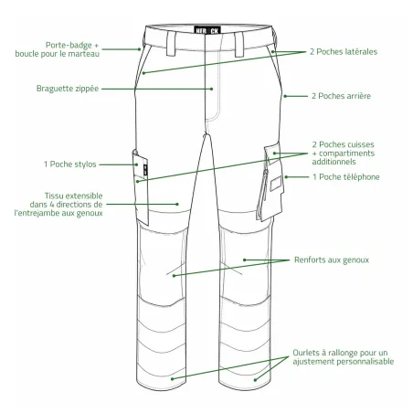 Pantalon travail homme Hector Herock® rouge multi-poches
