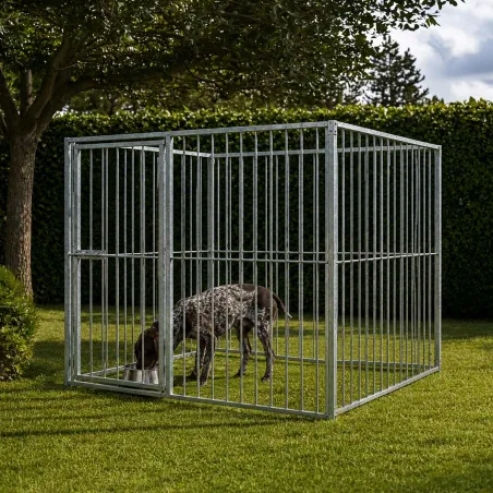 Chenil carré 2x2 m en acier - Kit complet sécurisé