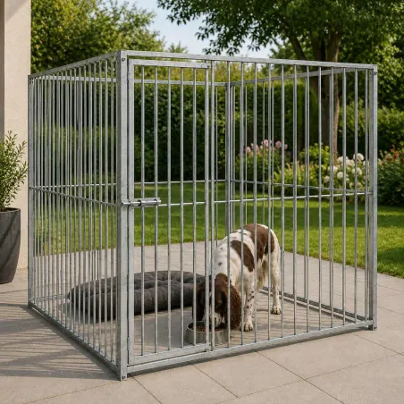 Chenil carré 2x2 m en acier - Kit complet sécurisé