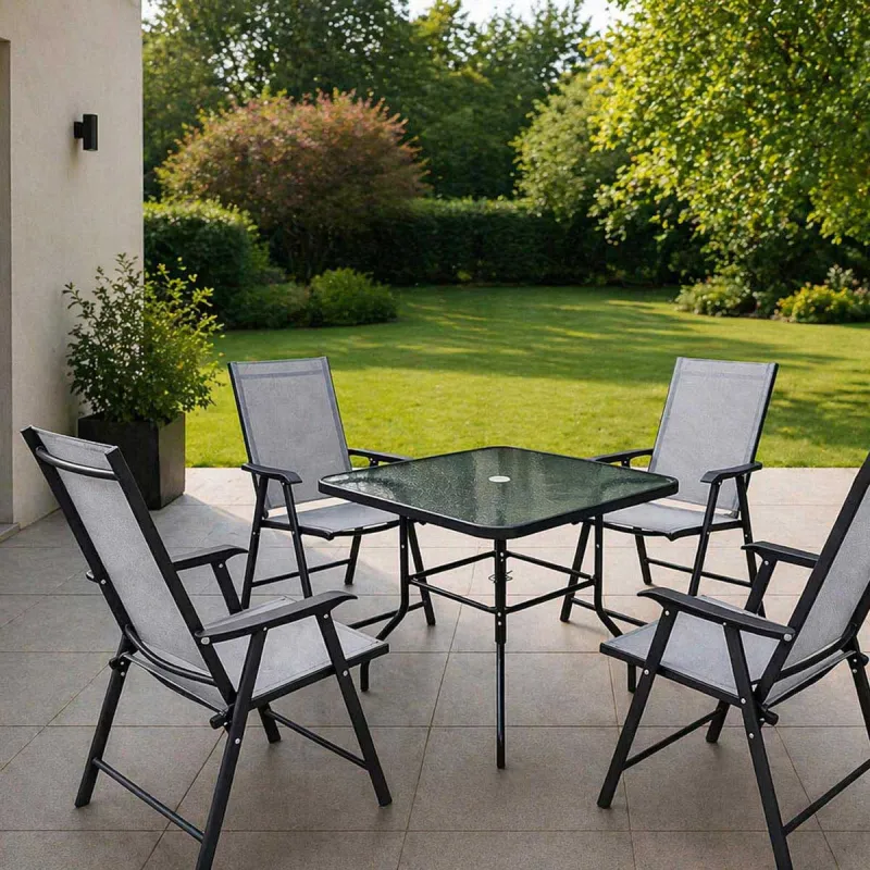 Ensemble apéro 5 pièces pliable acier & textilène