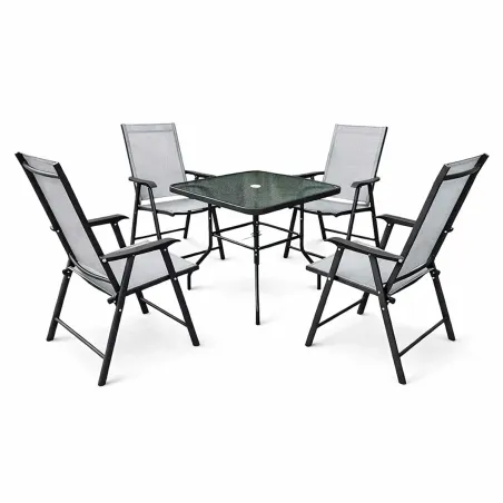 Ensemble apéro 5 pièces pliable acier & textilène