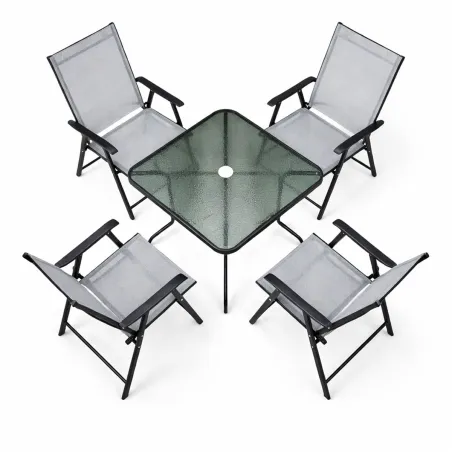 Ensemble apéro 5 pièces pliable acier & textilène