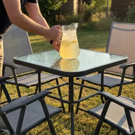 Ensemble apéro 5 pièces pliable acier & textilène