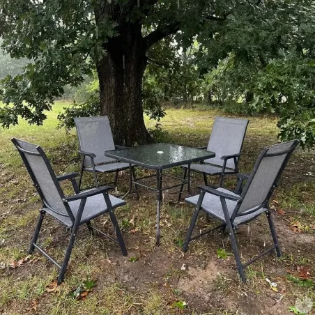 Ensemble apéro 5 pièces pliable acier & textilène