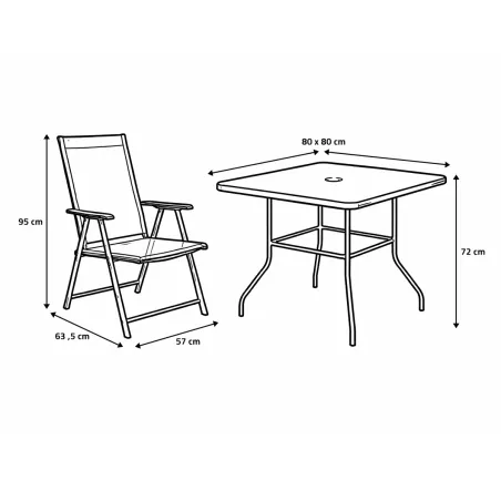 Ensemble apéro 5 pièces pliable acier & textilène