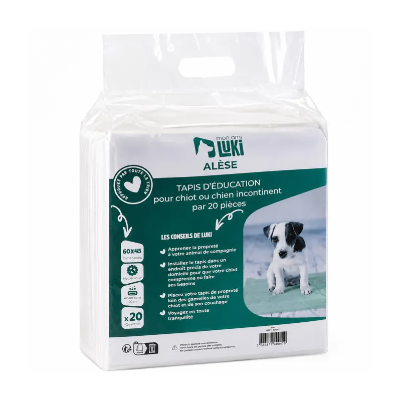20 tapis éducatifs absorbants pour chien - 60x45 cm