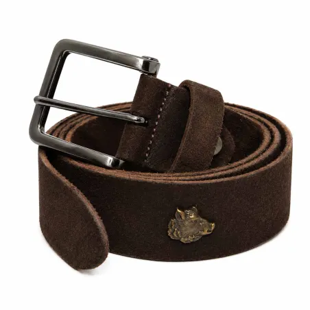 Ceinturon cuir marron à motif sanglier décoratif 35mm
