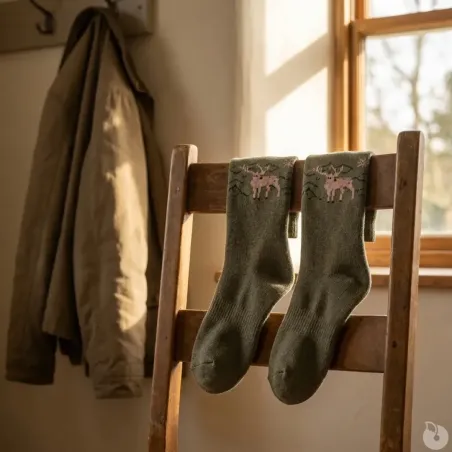 Chaussettes montantes kaki motifs cerf/canard
