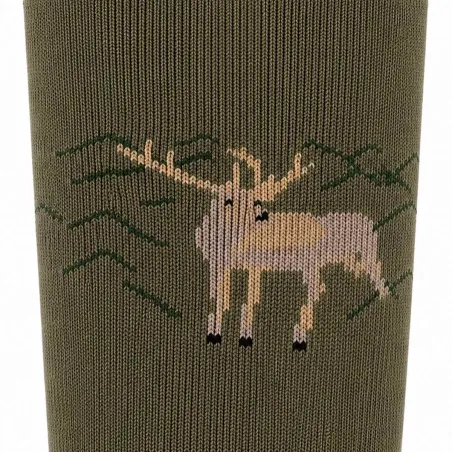 Chaussettes montantes kaki motifs cerf/canard