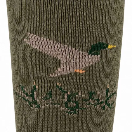 Chaussettes montantes kaki motifs cerf/canard